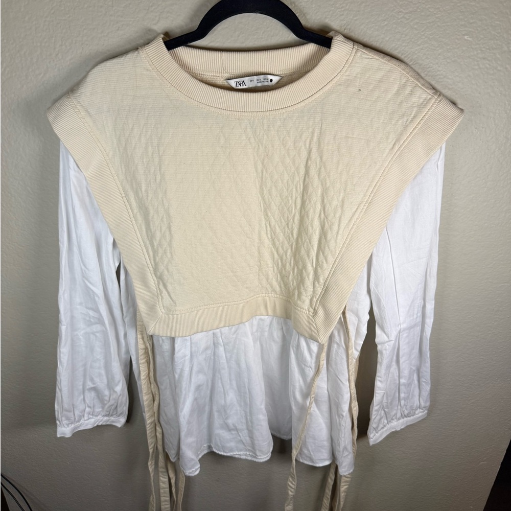 Zara Beige and Off-White Quilted Top